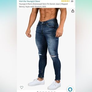 YoungLA Men's Distressed Slim Fit Denim Jean 605